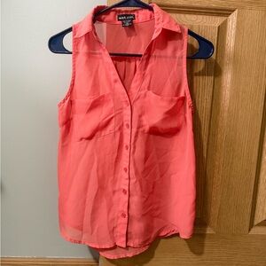 Wet Seal Coral-Orange Sleeveless Button-Down Blouse